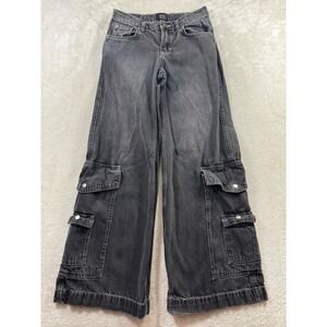 BDG Womens Wide Leg Cargo Faded Black Denim Jeans 25 Meas: 27x30